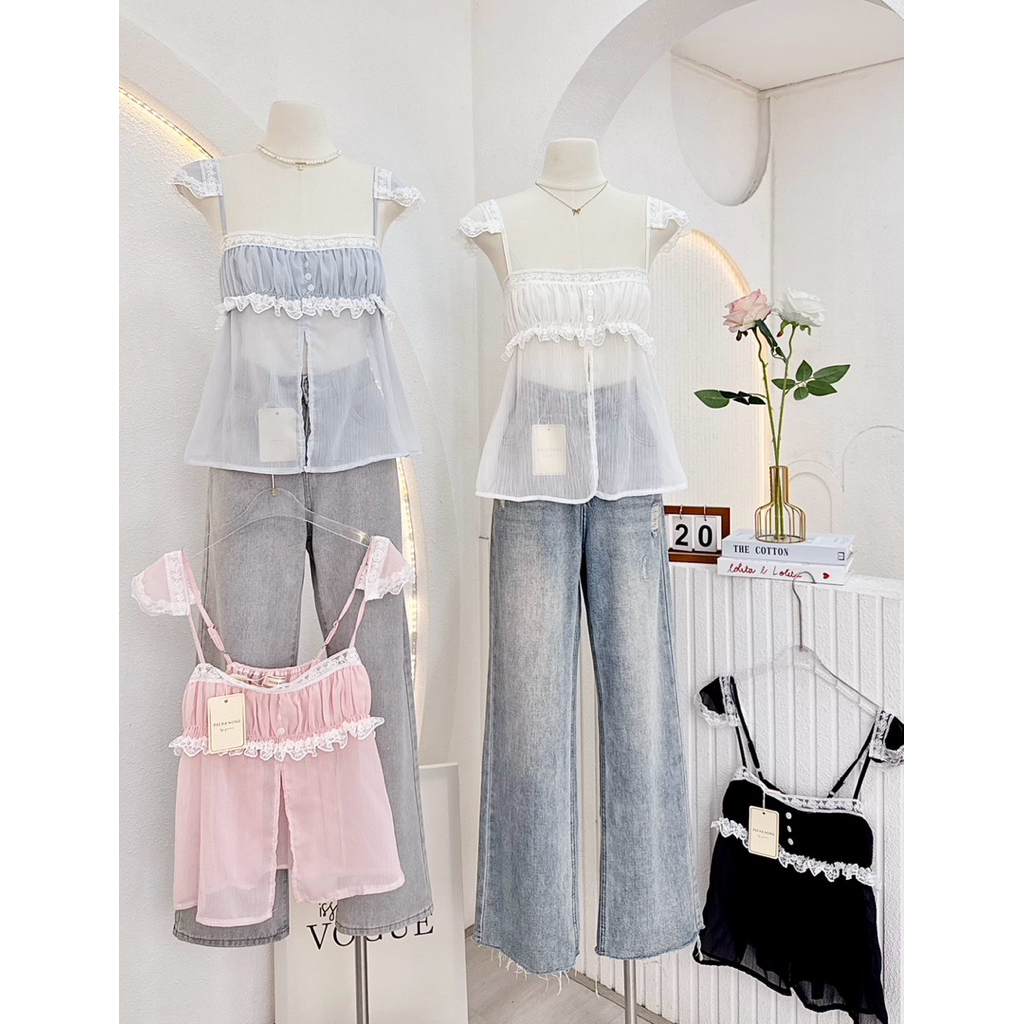 NN746 เสื้อสายเดี่ยวผ่าหน้า ผ้าชีฟอง Peekanong🌷