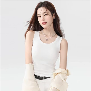 MOZOC เสื้อกล้ามมีบราในตัว เสื้อกล้ามลำลอง เบสิก สีพื้นเปิดไหล่ สำหรับสตรี นุ่มและใส่สบาย