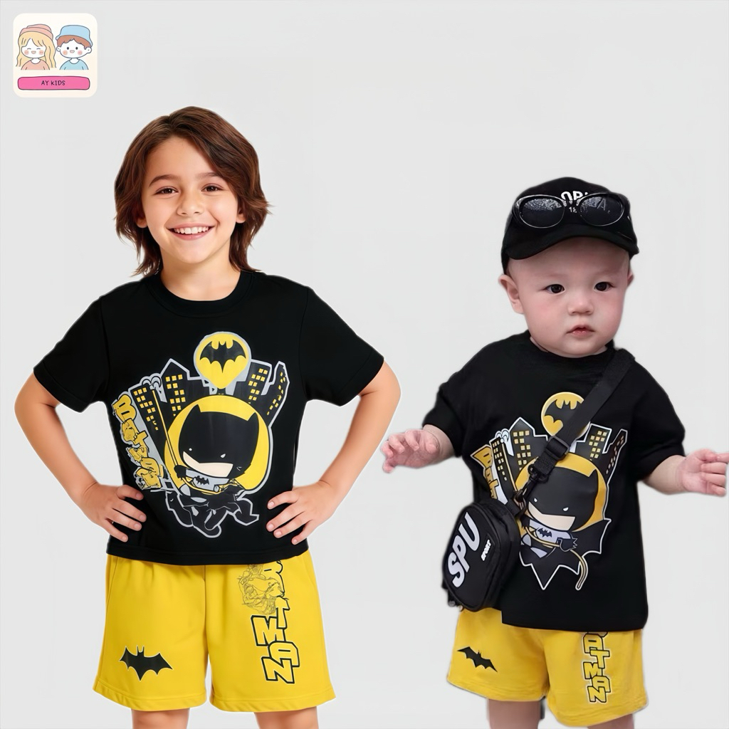 ฺBB123 ฮีโร่ตัวน้อยพร้อมลุย!  Set เสื้อ+กางเกง ลายแบทแมน  ใส่แล้วหล่อ เท่ น่ารักสุดๆ