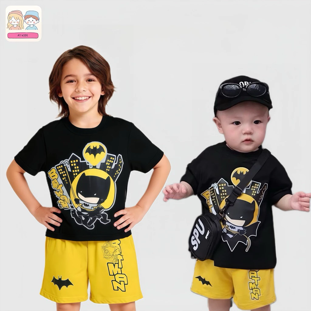 ฺBB123 ฮีโร่ตัวน้อยพร้อมลุย! Set เสื้อ+กางเกง ลายแบทแมน ใส่แล้วหล่อ เท่ น่ารักสุดๆ