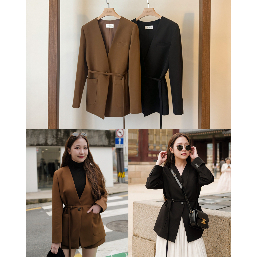 (พรี3-5วัน) SEOUL BLAZER – Stilista เสื้อสูทมีสายเข็มขัดเอว