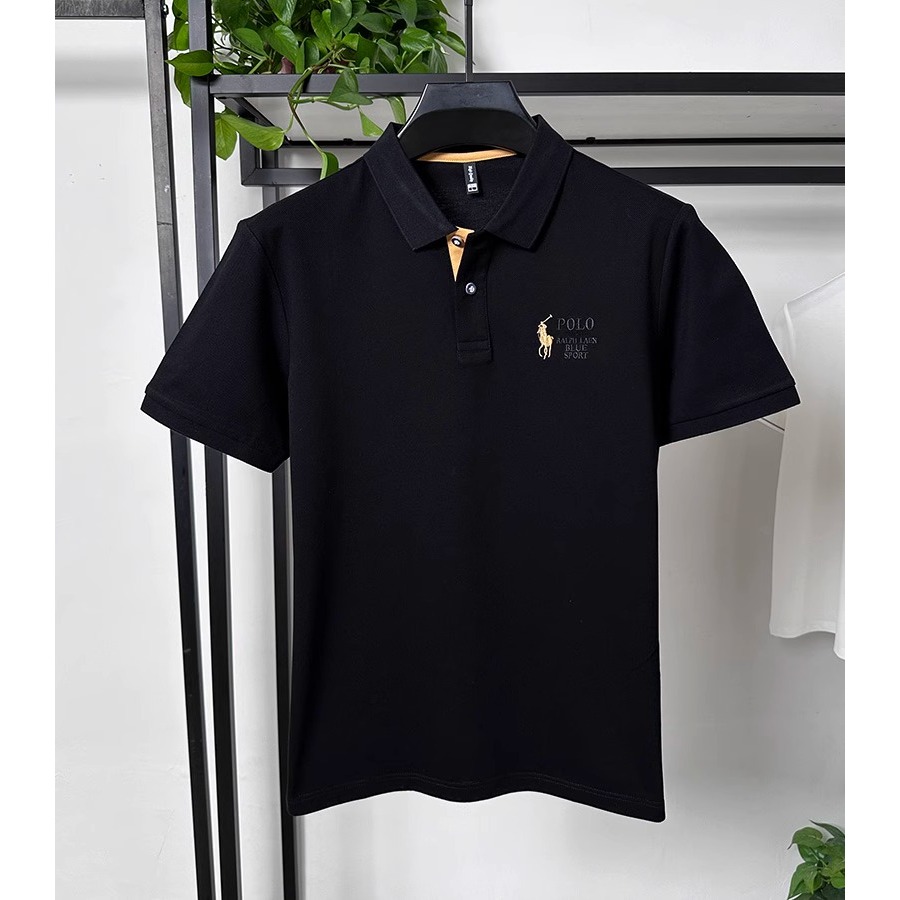 black Dark เสื้อโปโลทรงหลวมสุดเทรนด์ไหล่ตรง เสื้อเชิ้ตแขนสั้นอเนกประสงค์พร้อมดีไซน์ปัก เสื้อโปโลลำลองใส่สบายในฤดูร้อน