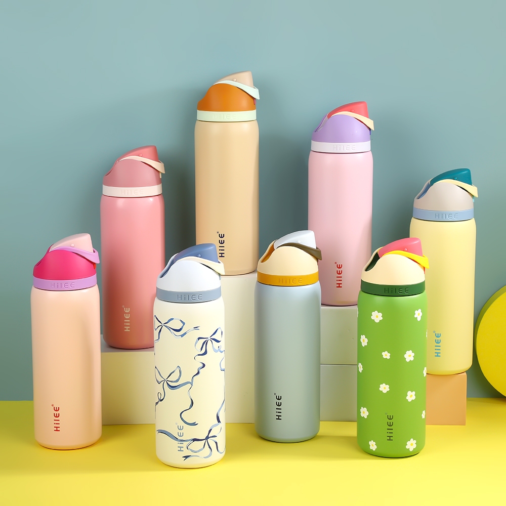 Hilee แก้วเก็บอุณหภูมิ 2in1 ดูด+ดื่มตรง  แถมโบว์ฟรี! สีพาสเทลสุดคิวท์ กันรั่ว 360° สแตนเลสเกรดการแพท