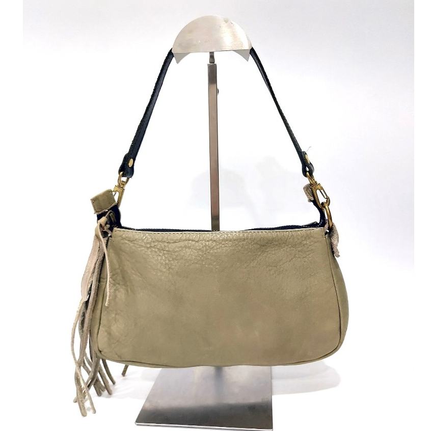 Vtg Apostrophe Khaki Leather Pouch Bag กระเป๋าหนังแท้ คล้องไหล่ สีน้ำตาลกากี