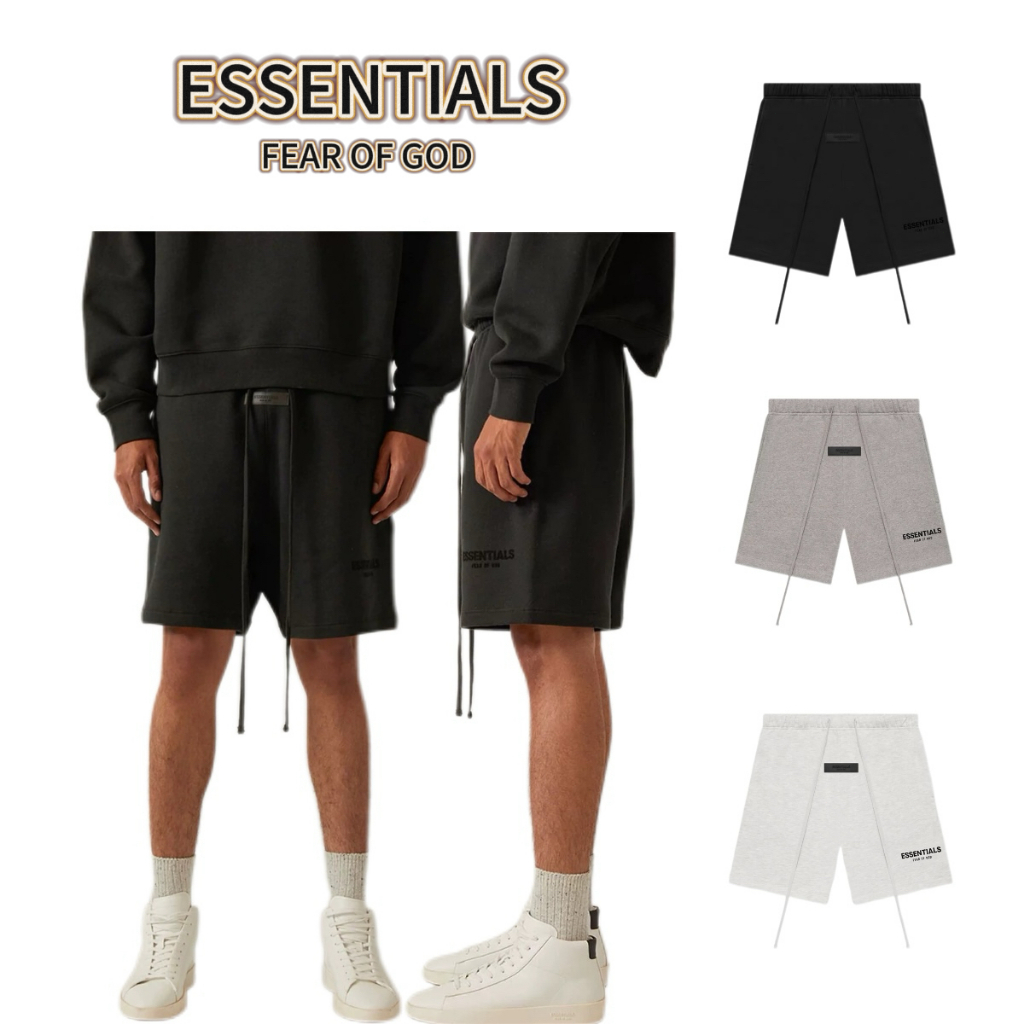 ส่วนลด 50 % Fear of God Essentials SS22 Sweat Shorts กางเกงขาสั้น Logo กำมะหยี่ แนวสปอร์ตเข้าชุดง่าย