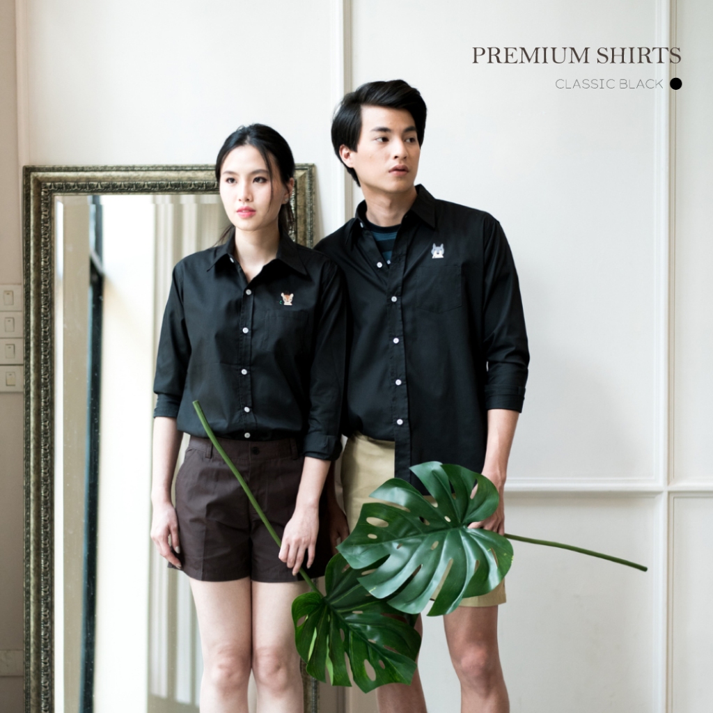 เสื้อเชิ้ตสีดำผ้าไมโครพีช Unisex - (มีทั้งแบบลายปักและไม่มี) / Micro peach shirts