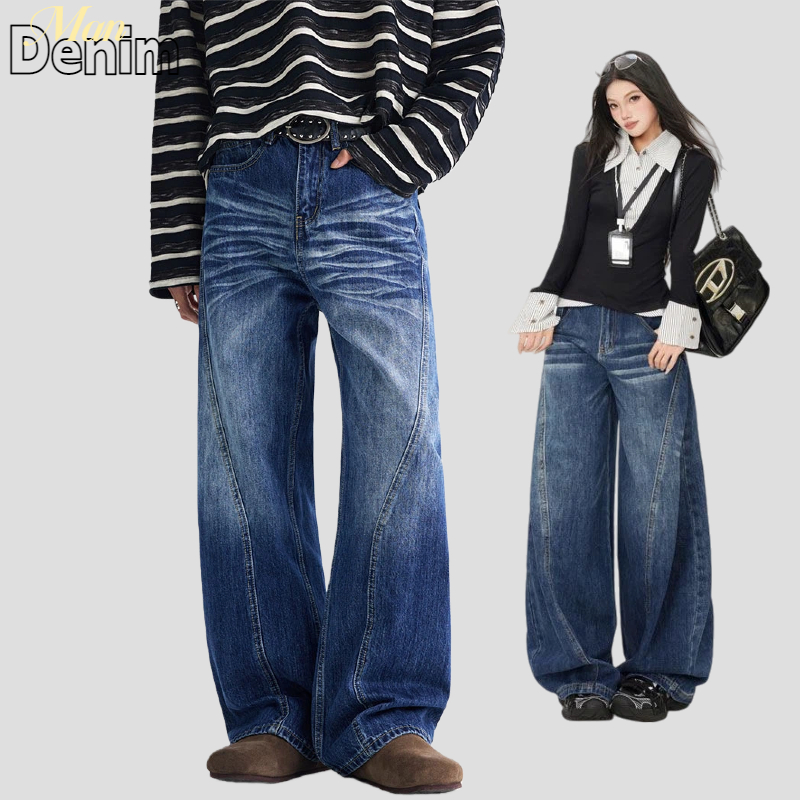 🔆ManDenim🔆 กางเกงยีนส์ชาย baggy jeans สไตล์อเมริกันเรโทร ดีไซน์เก๋ ลำลอง ทรงหลวม ขากระบอก กางเกงยีนส์ขากว้าง ทรงดาบ