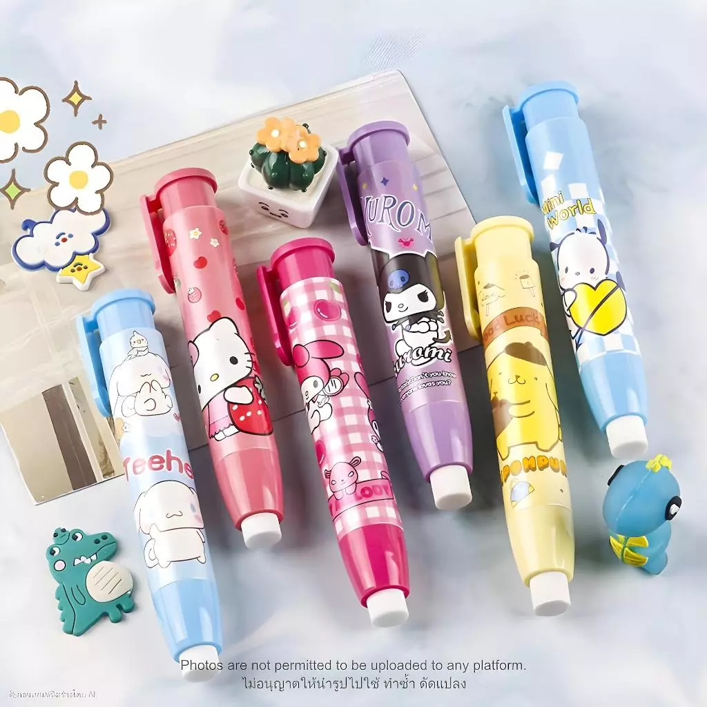 ยางลบแบบกด Sanrio ยางลบน่ารัก ยางลบสะอาด เครื่องเขียนนักเรียน ยางลบแบบแท่ง 15 ซม.