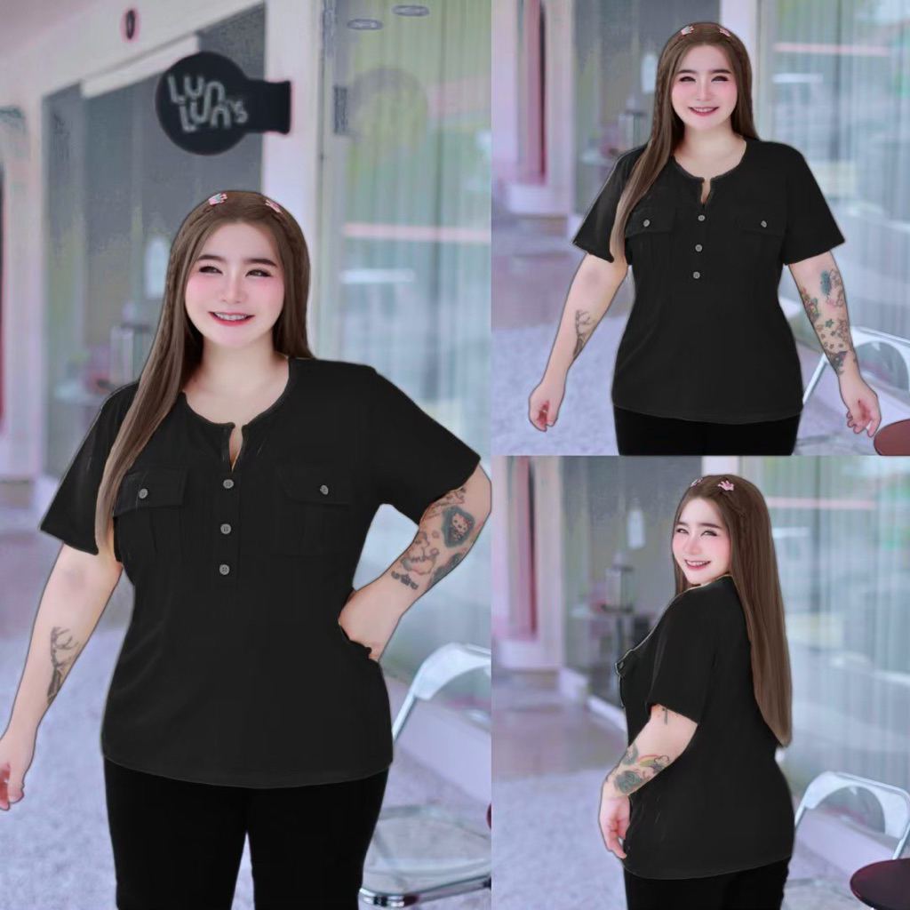 W11 เสื้อคอกลมร่องอก สาวอวบ-อ้วน งานสวย ตรงปก  เสื้อแฟชั่น หรูๆแบบคุณหนู ผ้าร่องcvc