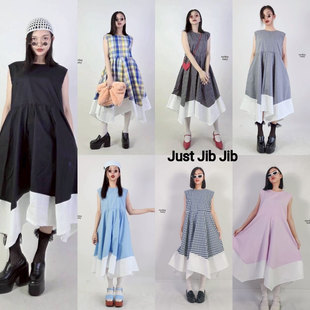 💙💜เดรสแขนกุด ชายฟันปลา