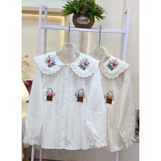 ป้าย HEAHA เสื้อผ้าคอตตอนปักลายทั้งตัวแต่งปกระบาย อก 43 นิ้ว…