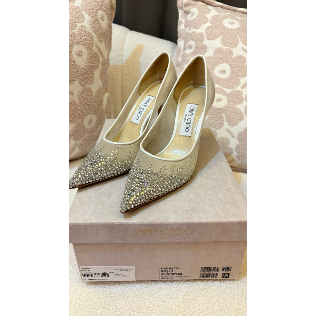 Used ! Jimmy choo white crytal Size: 37.5 (23.5-24CM) ส้นสูง 3 นิ้ว