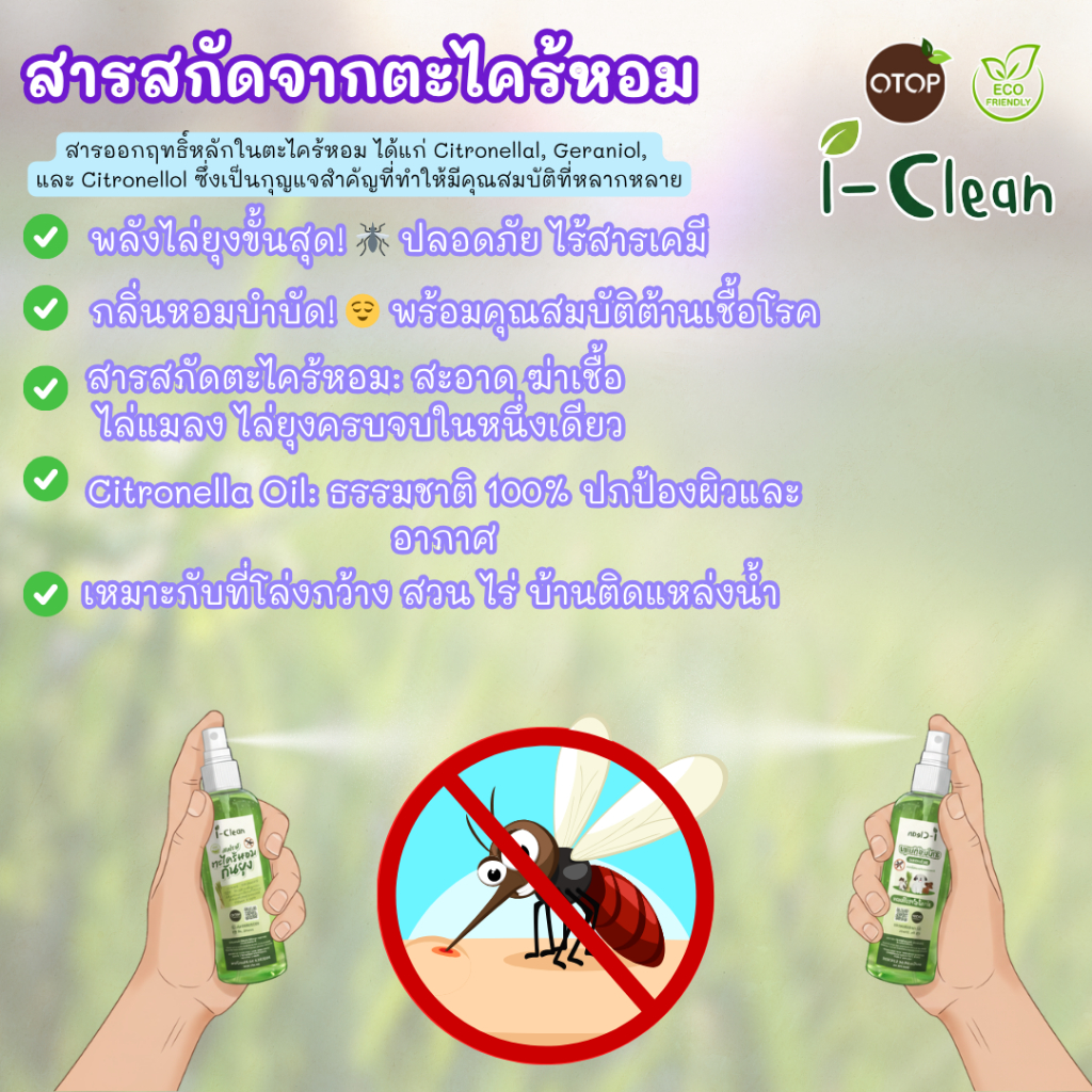 สเปรย์ตะไคร้หอมไล่ยุง ขนาด 500 ml. สเปรย์ไล่ยุงจากธรรมชาติ ใช้ฉีดตามร่างกายได้  กลิ่นหอมสดชื่น - รูปที่ 2