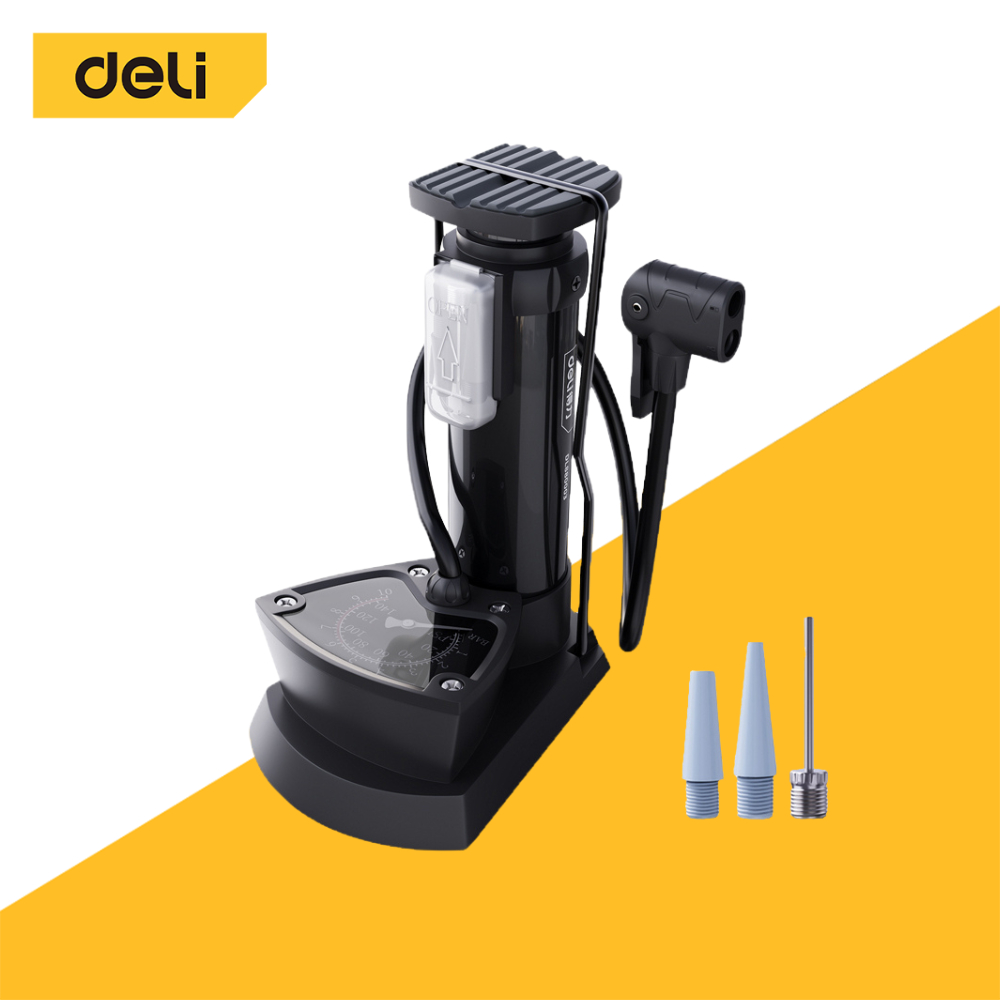 Deli ที่สูบลมจักรยาน สูบจักรยาน ที่สูบลมแบบขาเหยียบ อัพเกรดบารอมิเตอร์ ที่สูบลม ที่สูบลมมอเตอร์ไซค์ Air Pump