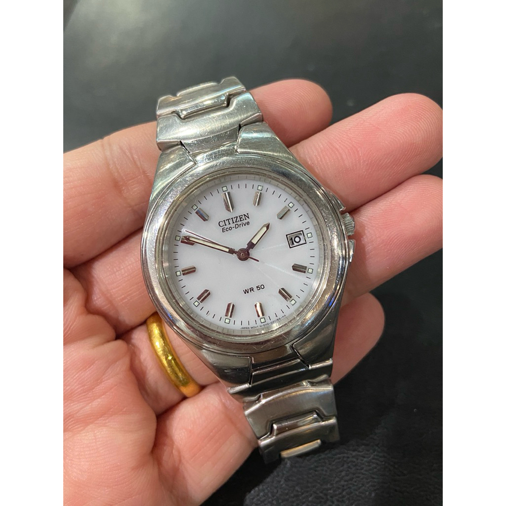 CITIZEN Eco-Drive WR 50 หน้าขาว ของแท้ มือสอง สภาพดี