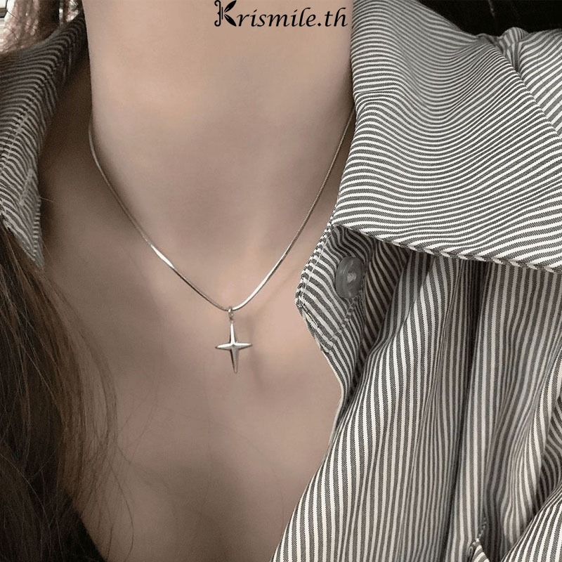 COD-ในไทย สร้อยคอเหล็กไทเทเนียมจี้รูปดาวไม้กางเขนแฟชั่นระดับไฮเอนด์เครื่องประดับผู้ชายและผู้หญิงไม่ตกสี-Kri