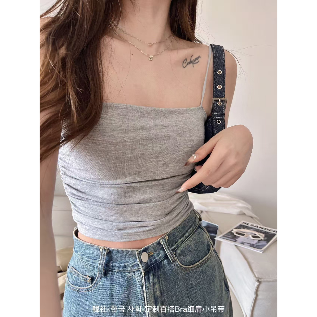 เสื้อสายเดี่ยว สายเดี่ยวผู้หญิง บราสายเดี่ยว บรามีฟองน้ำในตัว ถอดซักได้ ใส่สบาย - รูปที่ 4