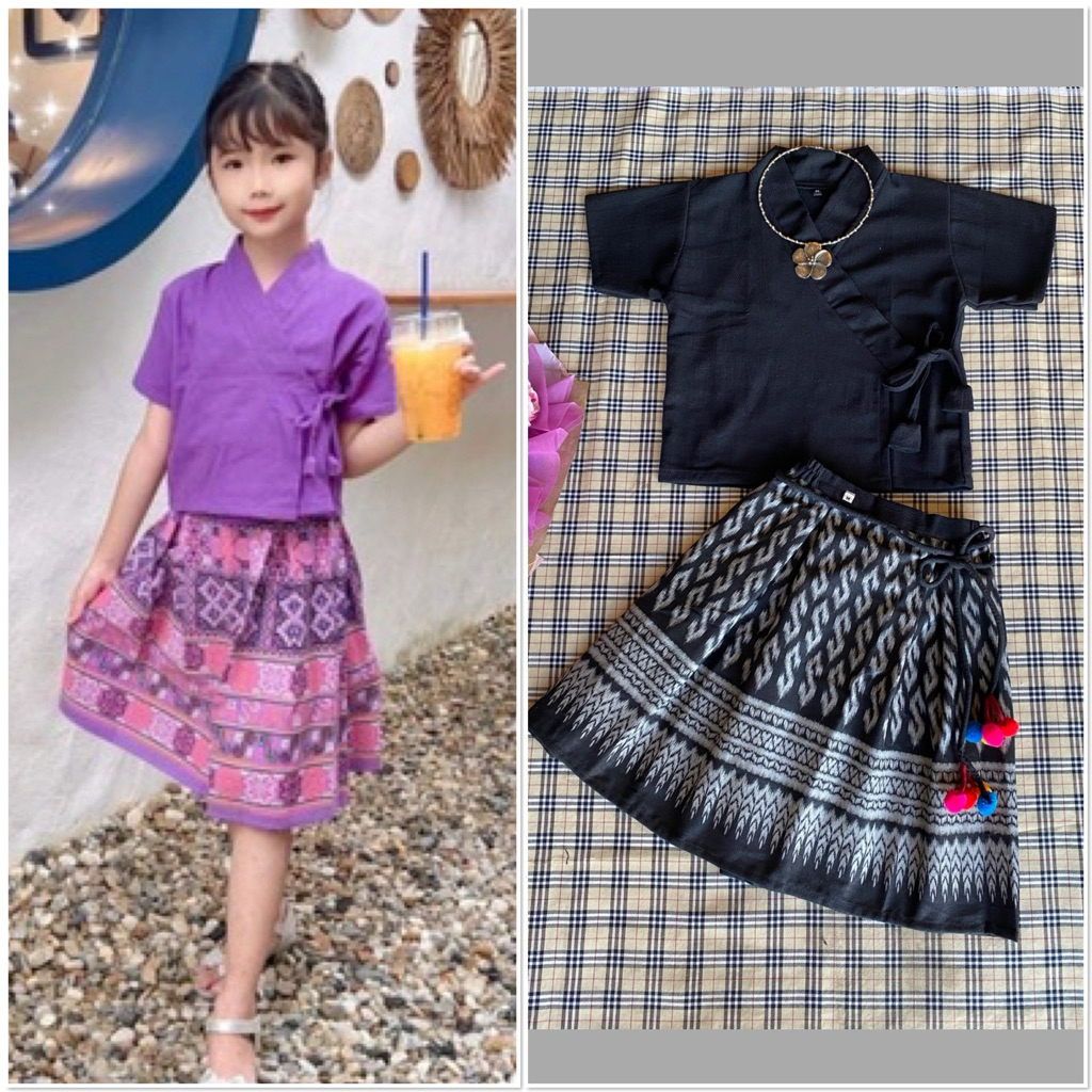 ชุดเซ็ทผ้าฝ้ายของเด็กเสื้อแม้นมือง+กระโปรง