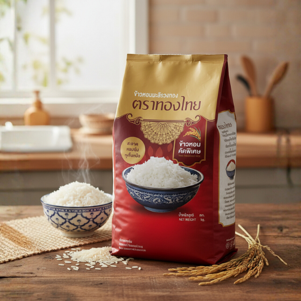 [15กก.] ข้าวที่โมเน่กินทู๊กวัน หอมมะลิรวงทอง ตราทองไทย บรรจุกระสอบเดียวกัน 15 กิโลกรัม เมล็ดเรียงตัวสวย หอมนุ่ม