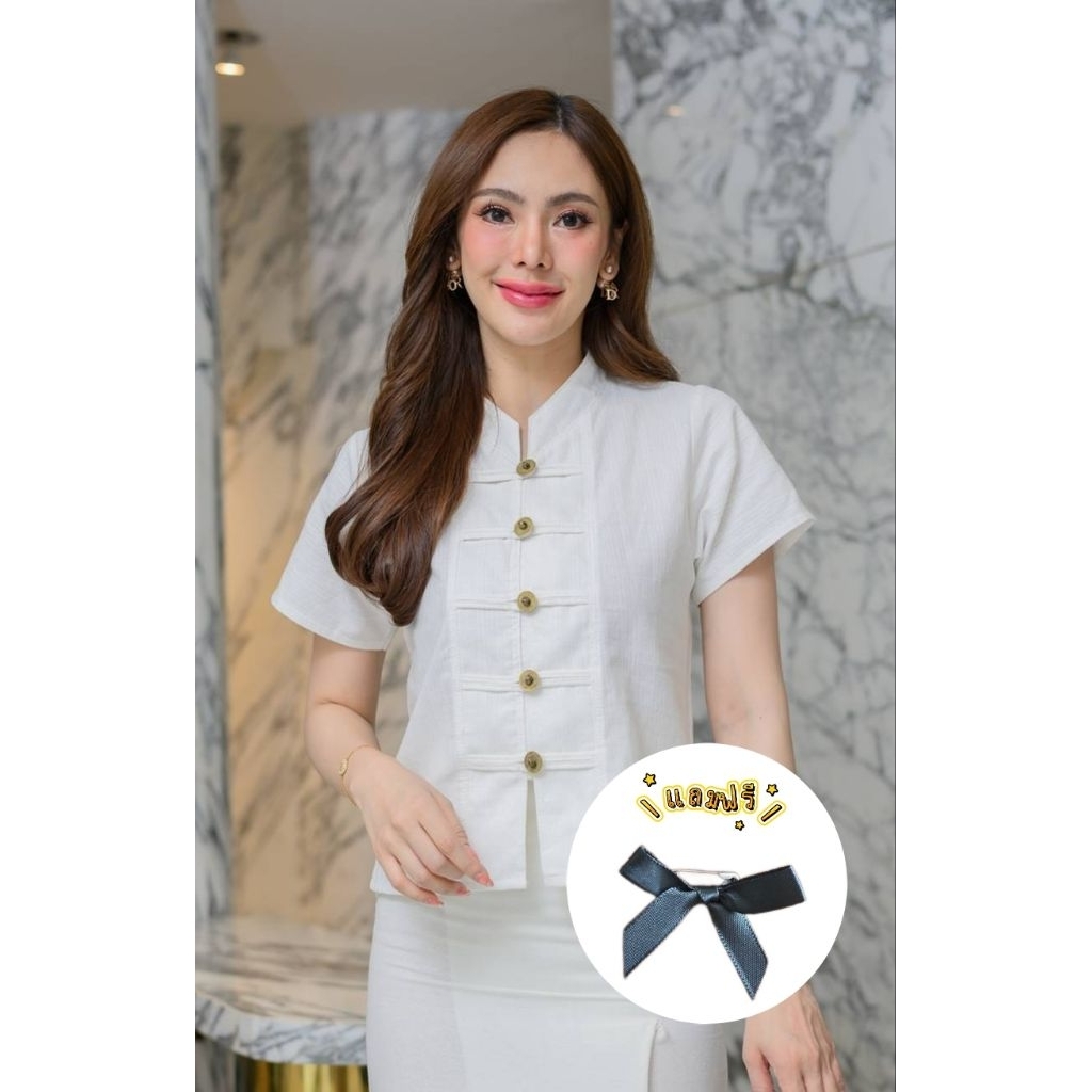 [พร้อมส่ง] เสื้อคอจีนกระดุมเหรียญ มี7สี อก36-44นิ้ว เสื้อผู้หญิง ใส่ทำงาน