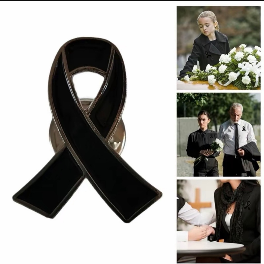 xd1199_shop เข็มกลัด ติดเสื้อ สำหรับไว้ทุกข์ ริบบิ้นโบว์ สีดำ เข็มกลัดไว้อาลัย โลหะผสม พร้อมส่งในไทย