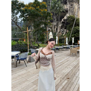 M209- เสื้อซีทรูแขนยาวลูกไม้สุดหวาน ดีเทลเนื้อผ้าตาข่ายจุด พร้อมฟองน้ำในตัว