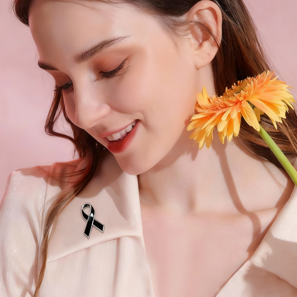 สไตล์โมเดิร์นโบว์สีดำ  เครื่องประดับเข็มกลัดสีดำ  ปุ่มสีดำคอคู่  เข็มกลัดนานาชาติ AIDS  โลโก้ส่งเสริ