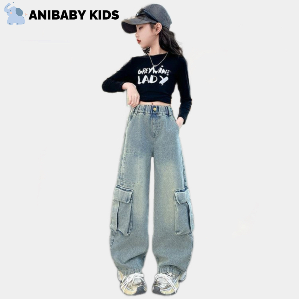 ANIBABY KIDS เด็กผู้หญิง กางเกงยีนส์ เด็กใหม่ อเมริกันวินเทจ กางเกงฤดูร้อนสบาย ๆ - รูปที่ 6