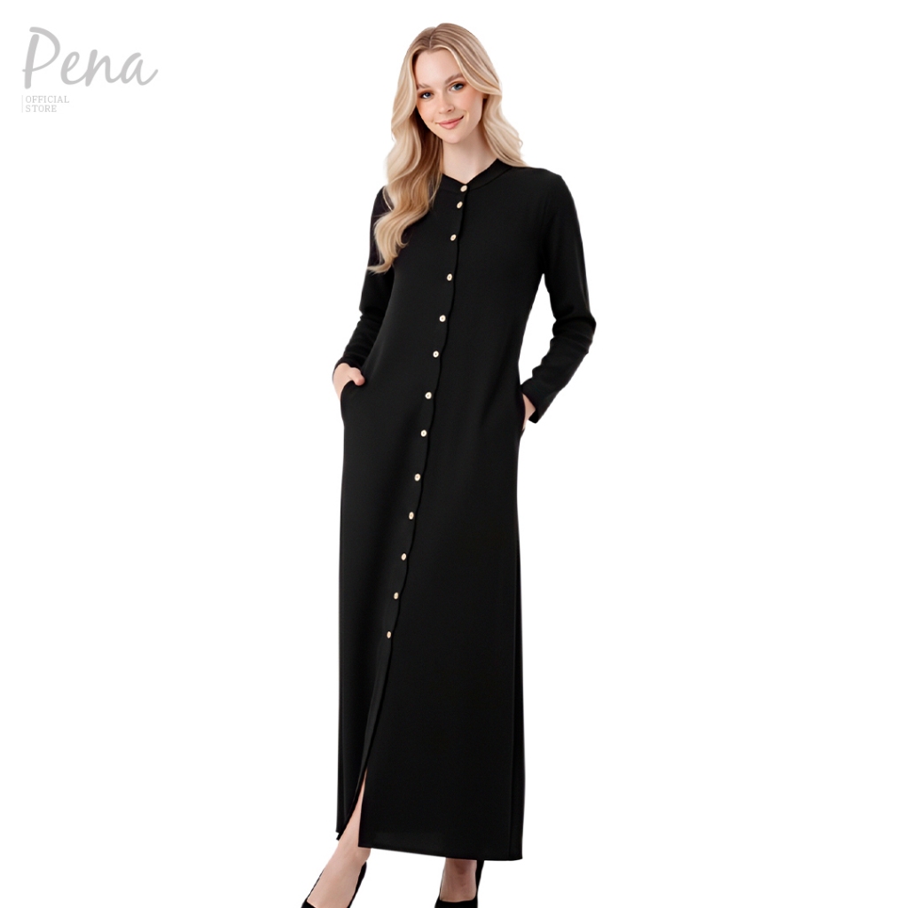 Pena house  ชุดเดรสเชิ้ตยาว แขนยาว คอจีนสีพื้น PODL092503