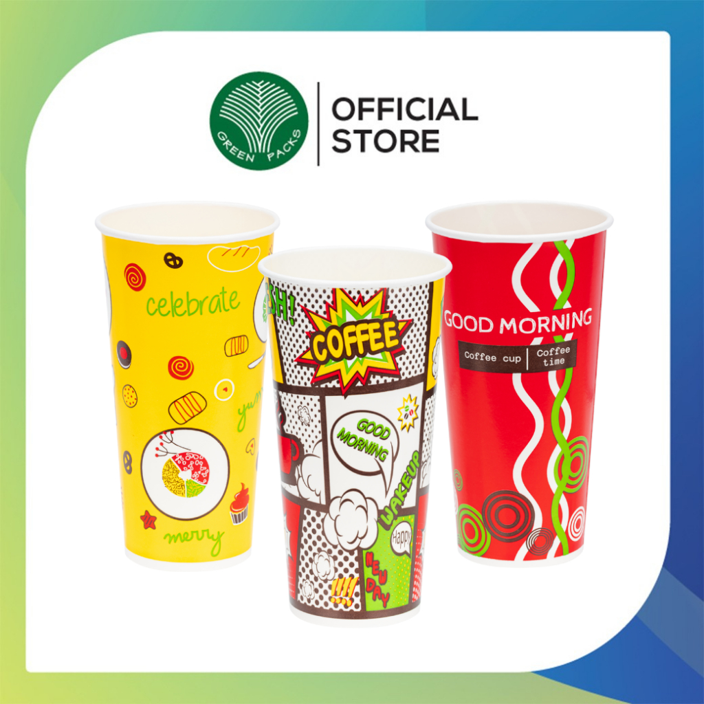 [ยกลัง] แก้วน้ำ แก้วกระดาษ ขนาดปาก 90 มม. ขนาด 22 ออนซ์ [1,000 ใบ] greenpacks