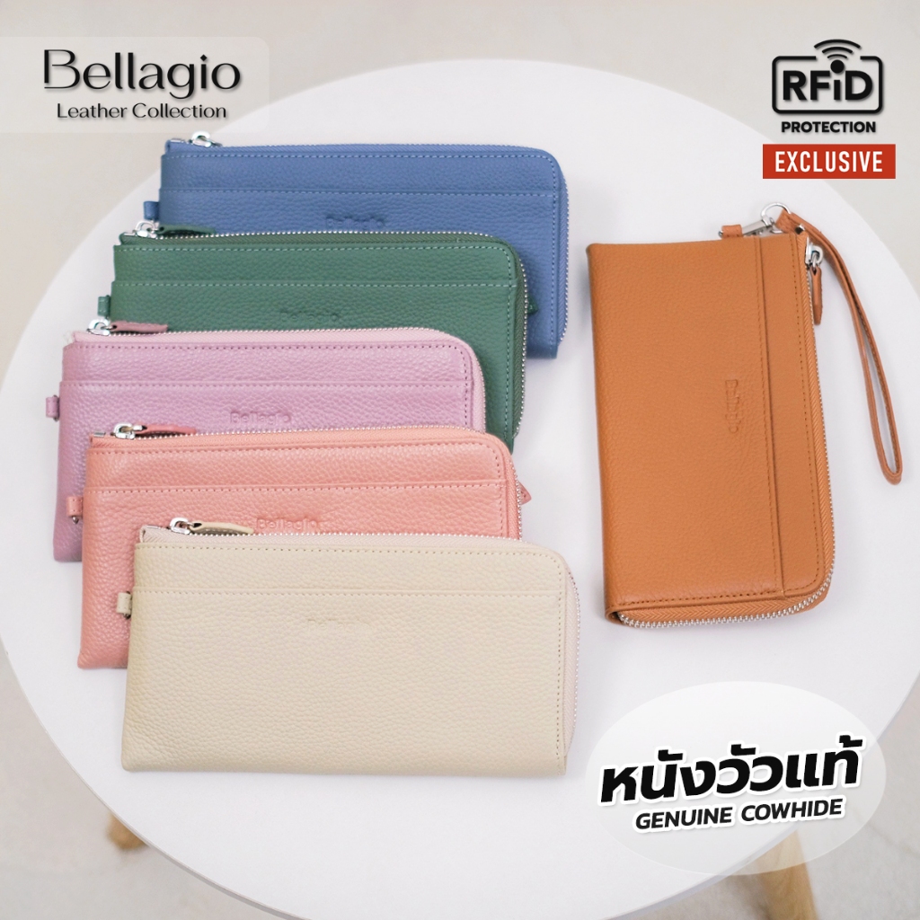 Bellagio รุ่น Anita Wallet กระเป๋าสตางค์หนังวัวแท้ใบยาว มีสายคล้องมือ สไตล์โมเดิร์นมินิมอล