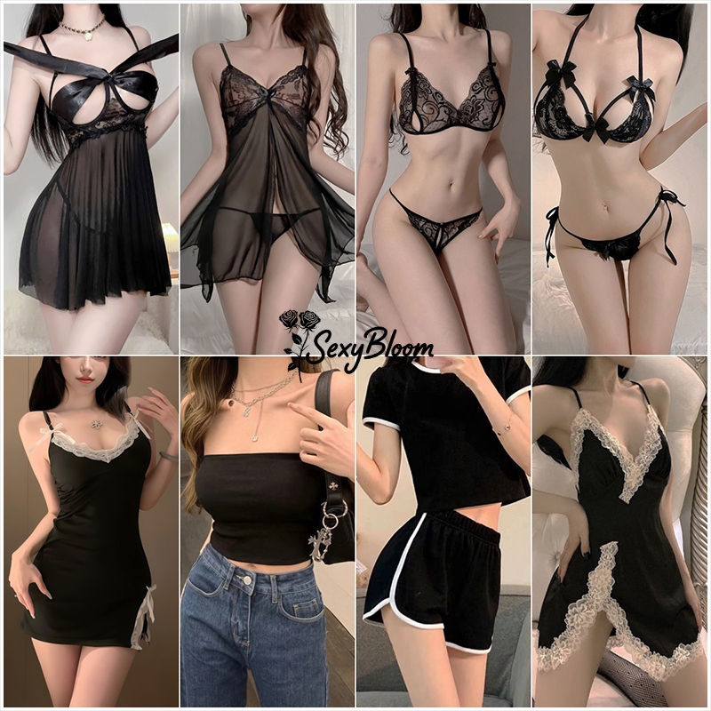 🌹Sexy Bloom🌹คุณภาพดีและราคาถูก🖤🩶🤍สีคลาสสิก ชุดนอนเซ็กซี่ ชุดนอนผู้หญิง เรียบง่าย หลากหลายสไตล์ จัดส่งรวดเร็ว