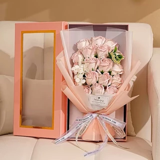 พร้อมส่ง 💘💘 ดอกกุหลาบช่อใหญ่ 18 ดอก พร้อมกล่องหน้าใสสวยงาม ประทับใจ
