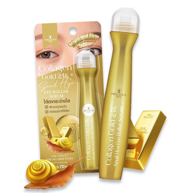precious collagen gold 24k Snail Serum eye roller 15 ml เซรั่มลูกกลิ้งบำรุงใต้ตาคอลลาเจน โกลด์ 24เค 