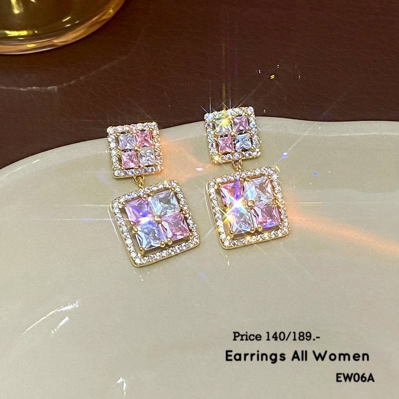 EW06A ต่างหูระย้า สีเงิน สีทอง เพชร CZ ต่างหูพรีเมี่ยม