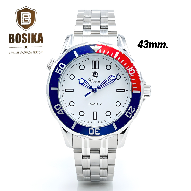 BOSIKA นาฬิกาข้อมือผู้ชาย รุ่น BG-015 ขอบหมุนได้ พรายน้ำ พร้อมกล่อง