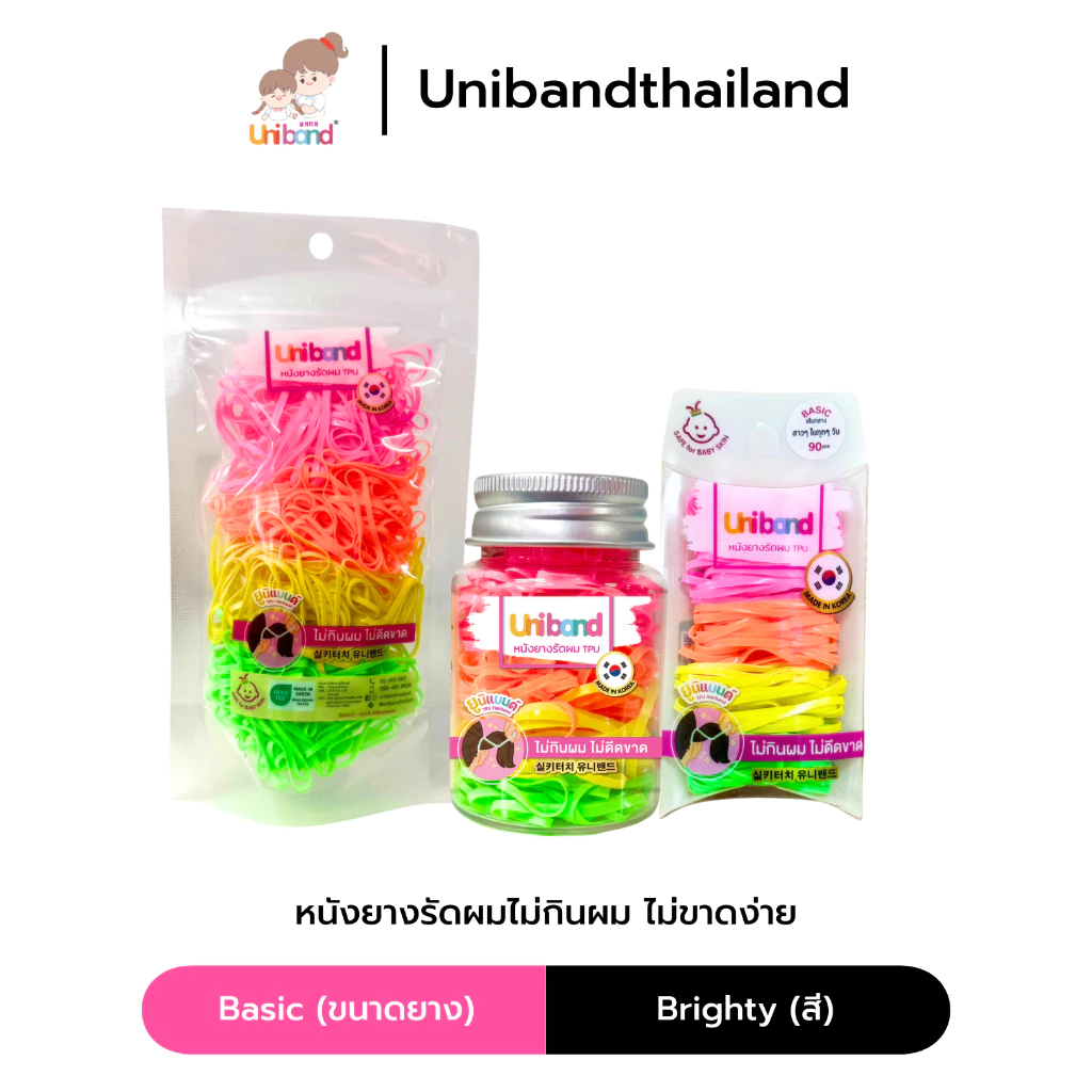 Uniband หนังยางรัดผม ไม่กินผม ไม่ดีดขาดง่าย TPU Basic Size : Brighty