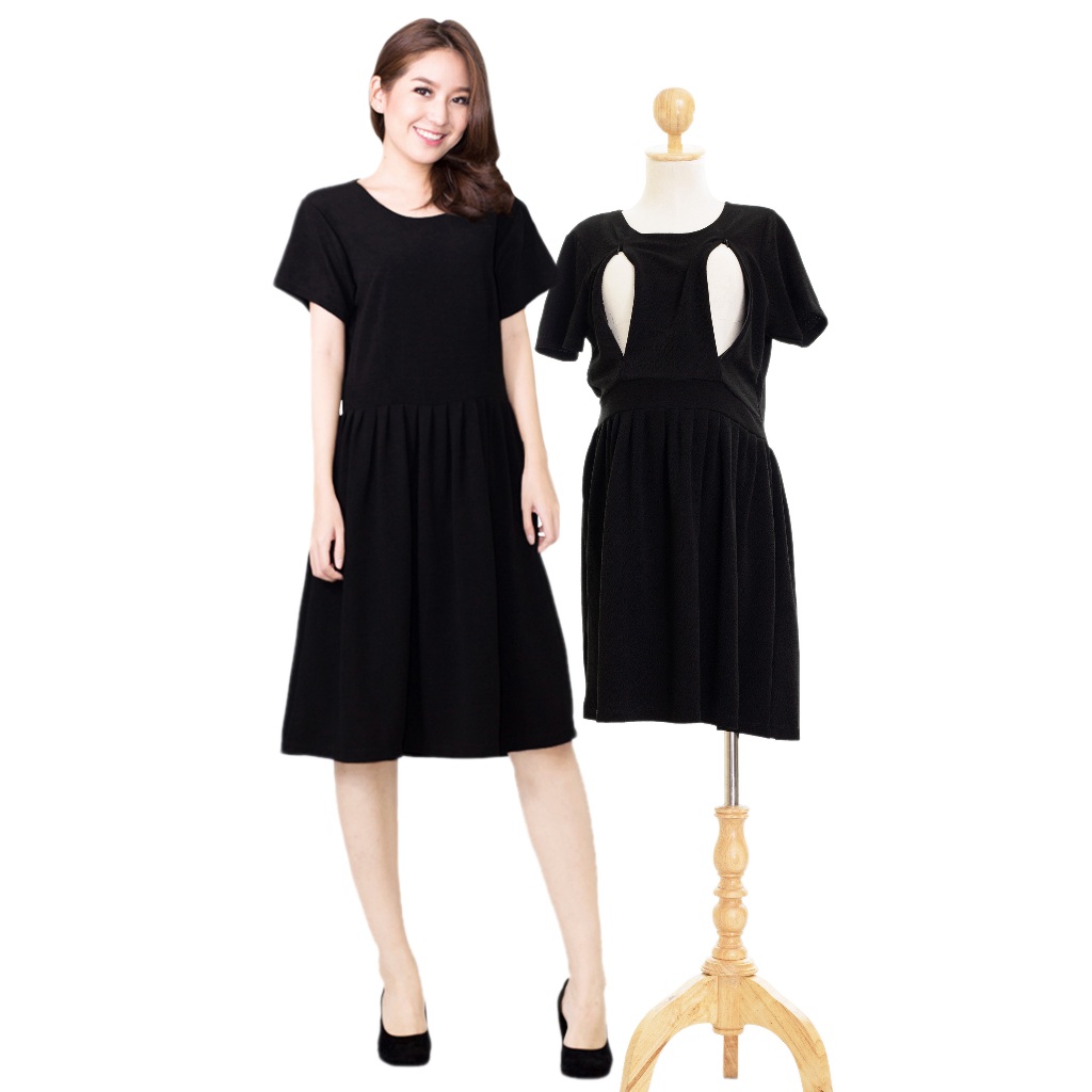 พร้อมส่ง!! ชุดให้นมสีดำ ชุดคลุมท้องสีดำ Muko Selena DZ31 ชุดโทนสีสุภาพ ชุดทำงานสีดำ