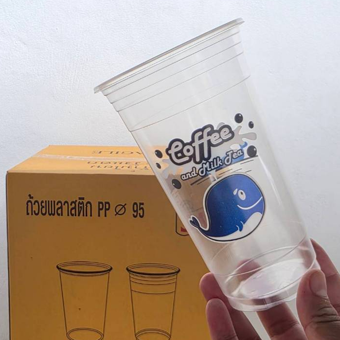 *พิมพ์ลาย วาฬ Cof fee*แก้ว PP 22 oz.ปาก95 เรียบ ตรา3A  บรรจุ20แถว/ลัง1000ใบ(50ใบ/แพ็ค)
