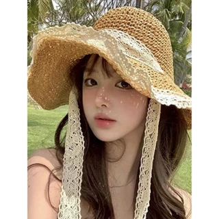 kitty.vogue หมวกยักเก็ต ริบบิ้นลูกไม้ แบบถัก สบายๆ และอเนกประสงค์ สไตล์เกาหลี น่ารักมาก-MK-16