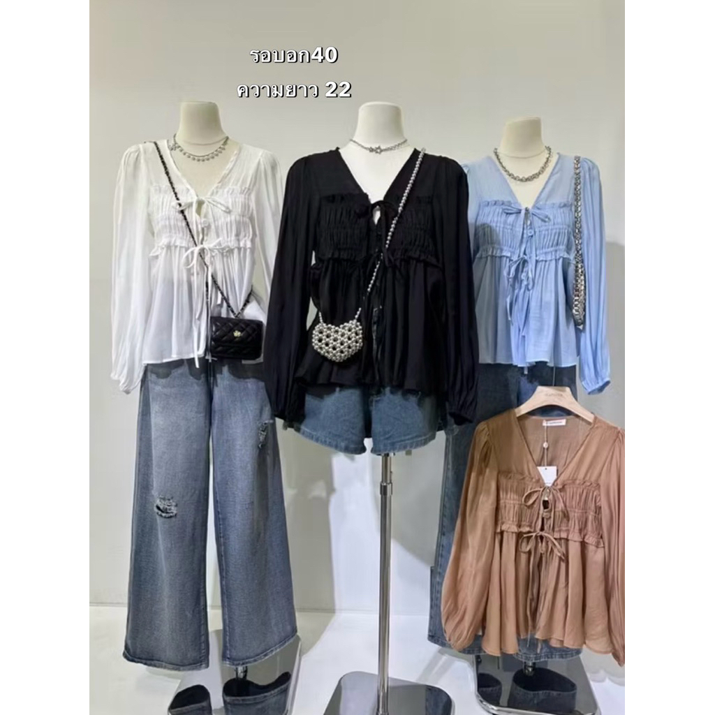 Matinee เสื้อรุ่นใหม่สไตล์เกาหลี รุ่นนี้ตัวเสื้อมีกระดุม มีเชือกผูกโบว์ด้านหน้า น่ารักมาก