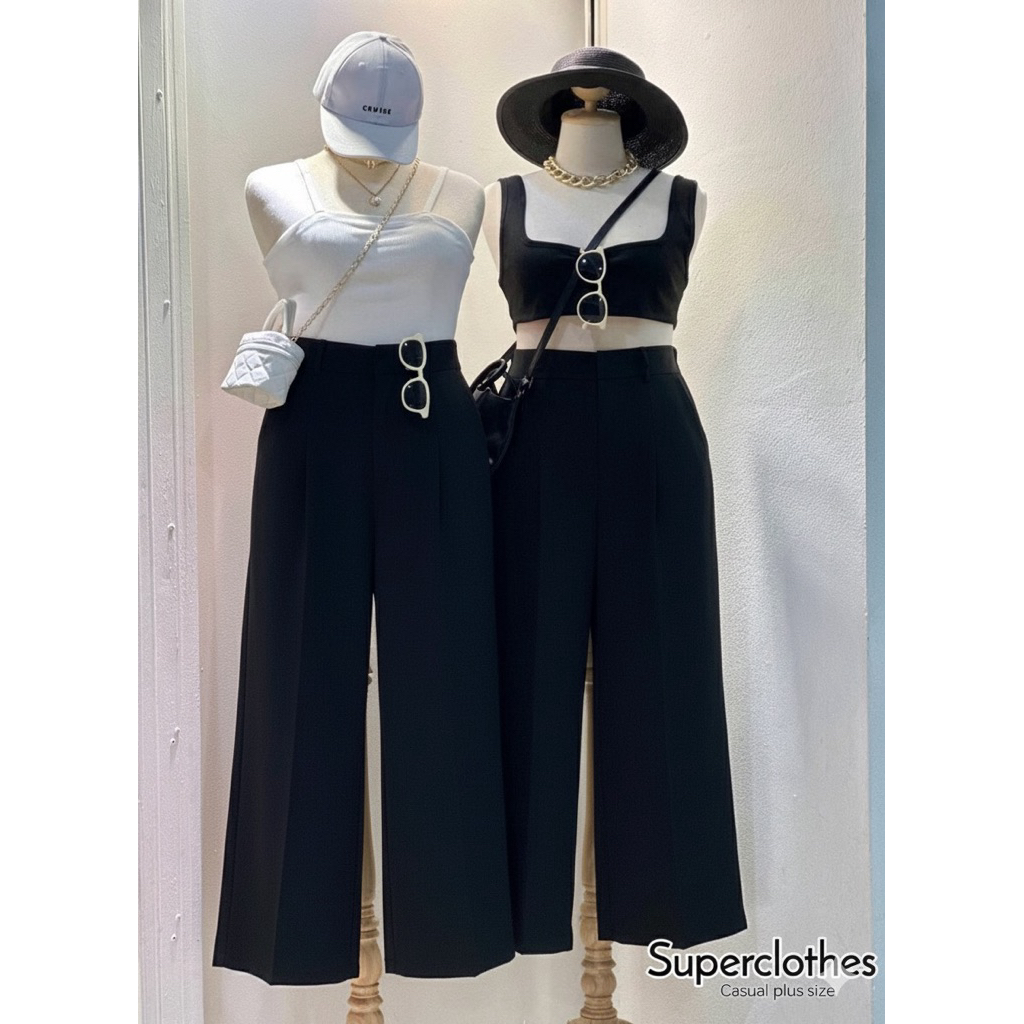 Miranda Pants 🖤⌚️🎗️🕊️  กางเกงทรงกระบอกใหญ่ เนื้อผ้าPapeนุ่ม ยืดนิดๆ ใส่สบาย ทรงเองสูงเก็บพุงมีถึงเอว64