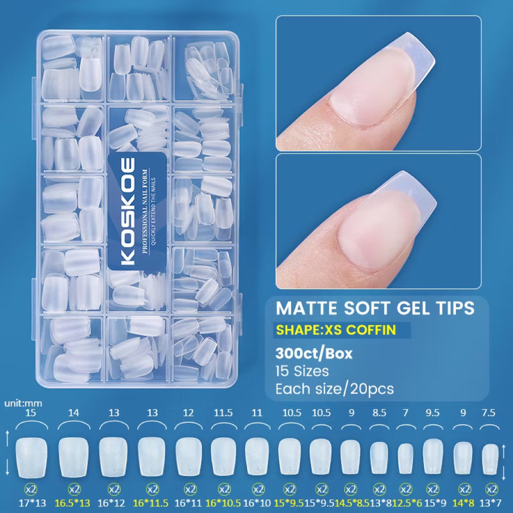 KOSOE เล็บปลอม pvc เนื้อแมตต์ เล็บปลอมใส 300 ชิ้น/กล่อง