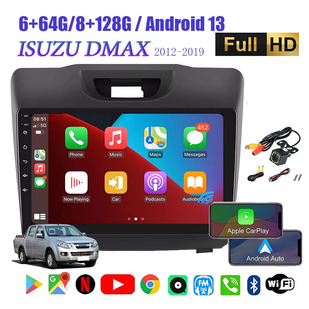 Android 13 หน้าจอสัมผัส ISUZU DMAX2012-2019 Andriod Wifi หน้าจอขนาด9นิ้ว เครื่องเสียงรถยนต์ จอติดรถยน แอนดรอย เครื่องเสี