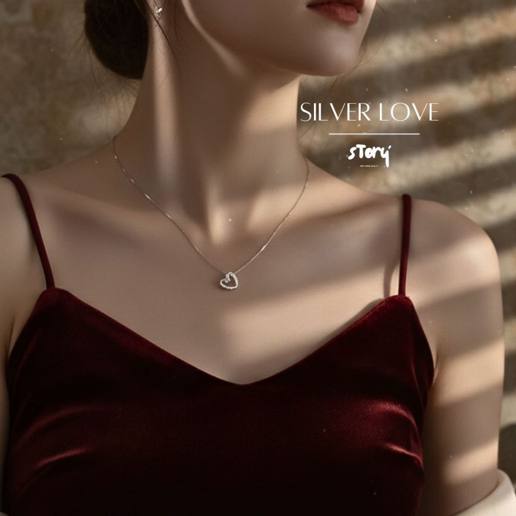 STORY✨สร้อยคอเงินแท้ Silver Loveสร้อยคอเงินแท้ สร้อยเพชร ของขวัญให้แฟน สร้อยแฟชั่น Valentine ของขวัญ