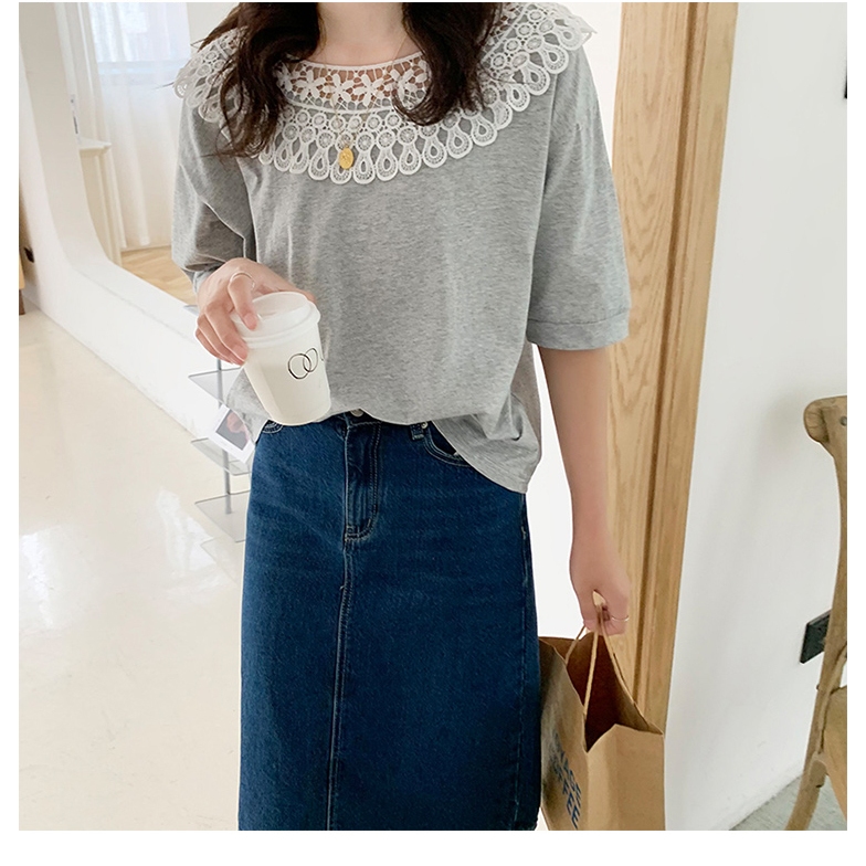 XWbrand จัดส่งจากประเทศไทย เสื้อผู้หญิงคอกลม แต่งลูกไม้ สีพื้นเรียบง่ายใส่ได้ทุกโอกาส มี 3 สีให้กดสั่ง ผ้านิ่มยืดใส่สบาย ราคา ถูกที่สุด ดีลบีเคเค แกลเลอรีภาพที่ 4