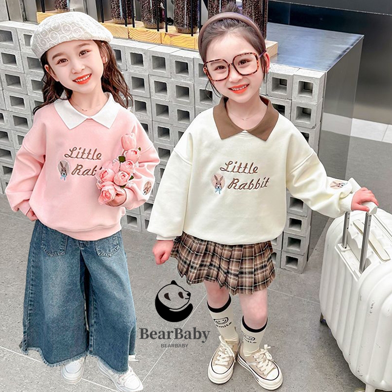 BEAR BABY เสื้อกันหนาวเด็กใหม่ คอปกเสื้อเชิ้ต เสื้อโปโลเด็กแขนยาว ปักลายกระต่าย ไซส์90-160