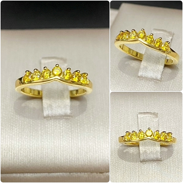 (3-1)แหวนชุบทอง แหวนบุศราคัมแถว พลอยเหลืองแฟชั่น ทรงมงกุฎ