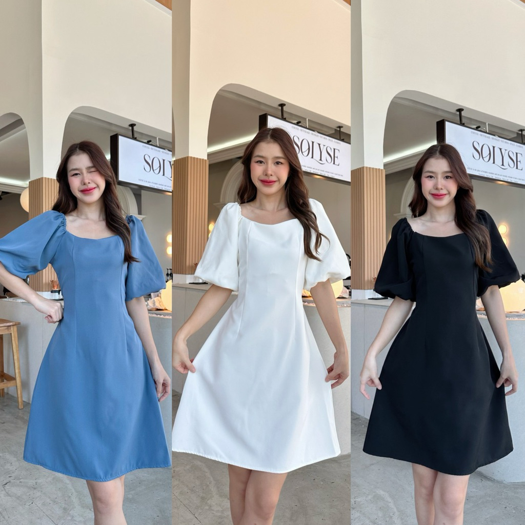 c86 Ballon Dress เดรสแขนบอลลูนผูกเอวป้ายlalarlan