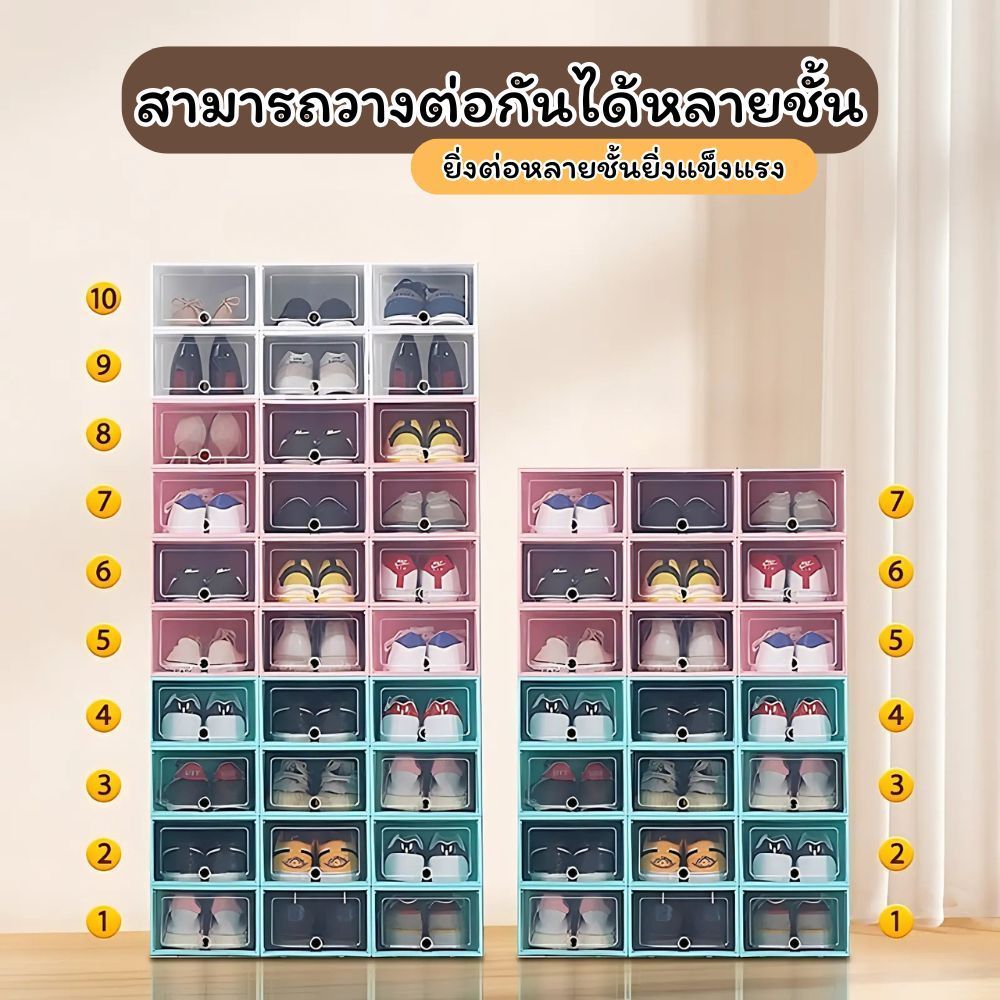 กล่องรองเท้า ตู้รองเท้า กล่องเก็บของอเนกประสงค์ พลาสติกแข็ง ฝาหน้า พับเก็บได้ มีให้เลือก 2 ขนาด 6สี กันน้ำ กันฝุ่น - รูปที่ 5